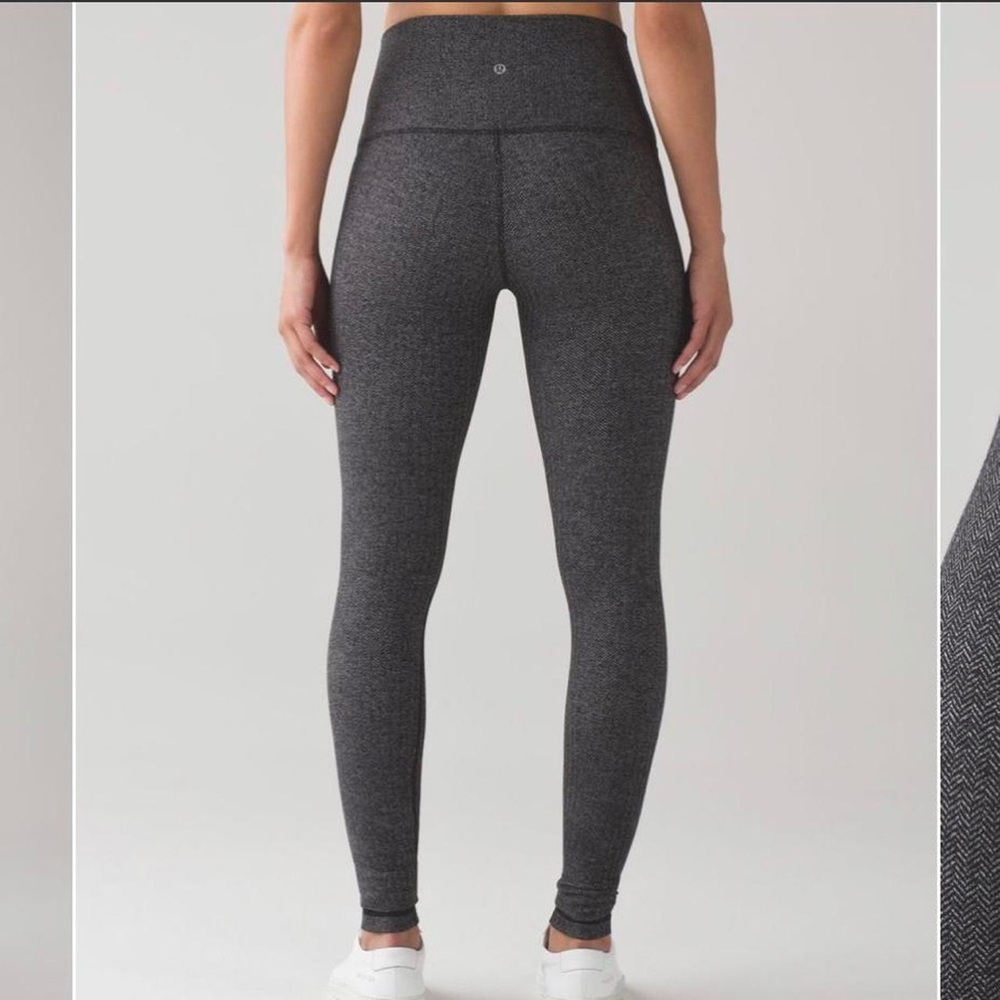 Lululemon Wunder Under High Rise Leggings Size 6 Dark Grey Knit Herringbone
